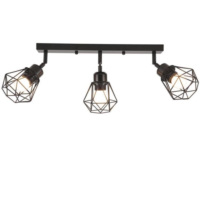 iDEGU Plafonnier Spots 3 Spots de Plafond Intérieurs Industriel Lampe de Plafond Noir avec Base Rectangulaire 40cm Lustre Vintage