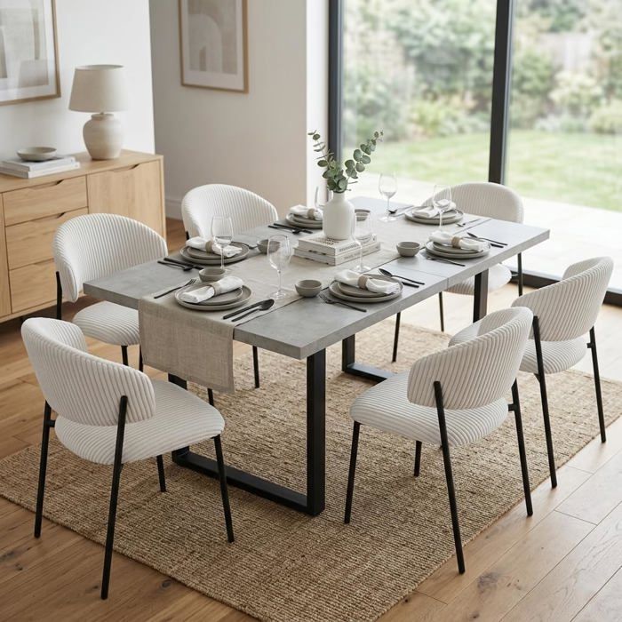 JIEXI Ensemble table de salle à manger extensible 6 chaises rembourrées table de cuisine extensible grise de 130 à 170 cm