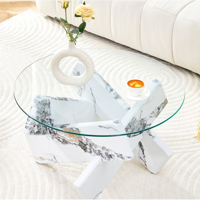 Table Basse Ronde Dw Table basse ronde 79 cm en verre et MDF avec plateau en verre trempé ...