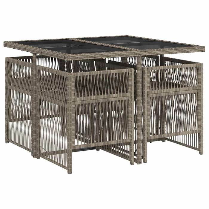 74353& Salon de jardin - Ensemble à manger de jardin 5 pcs - Table de repas et 4 chaises de jardin - coussins gris - résine tressée