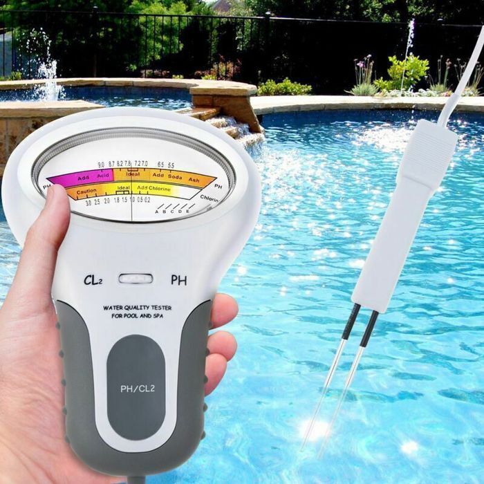 Testeur électronique de qualité deau pour piscine mesurant le pH et la teneur en chlore avec câble de 13 cm.-