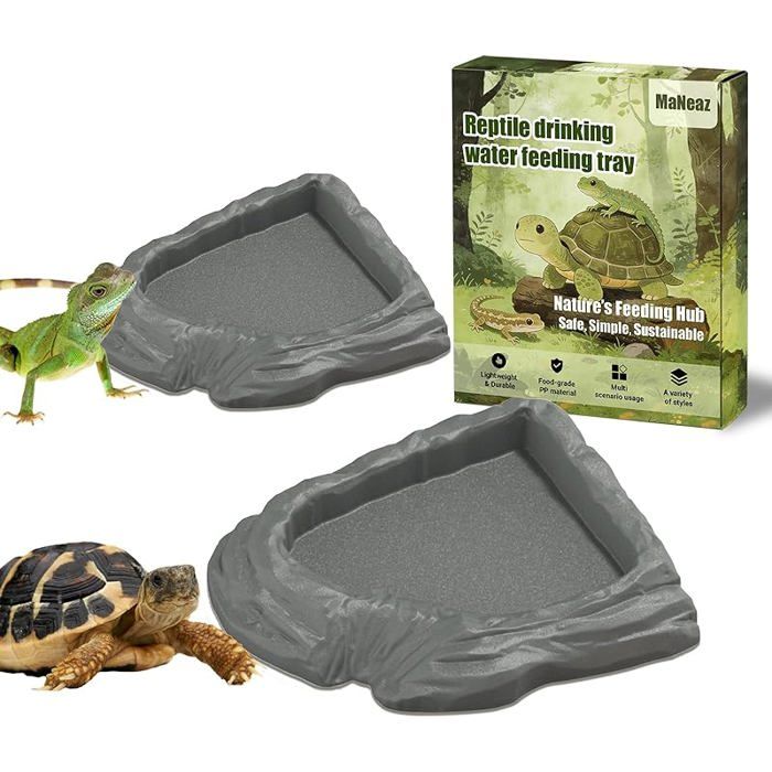 2 Pièces Abreuvoir Tortue Terrestre Accessoire Terrestre Empreinte Reptis Bol Alimentair Reptis Bol Alimentation Pour J