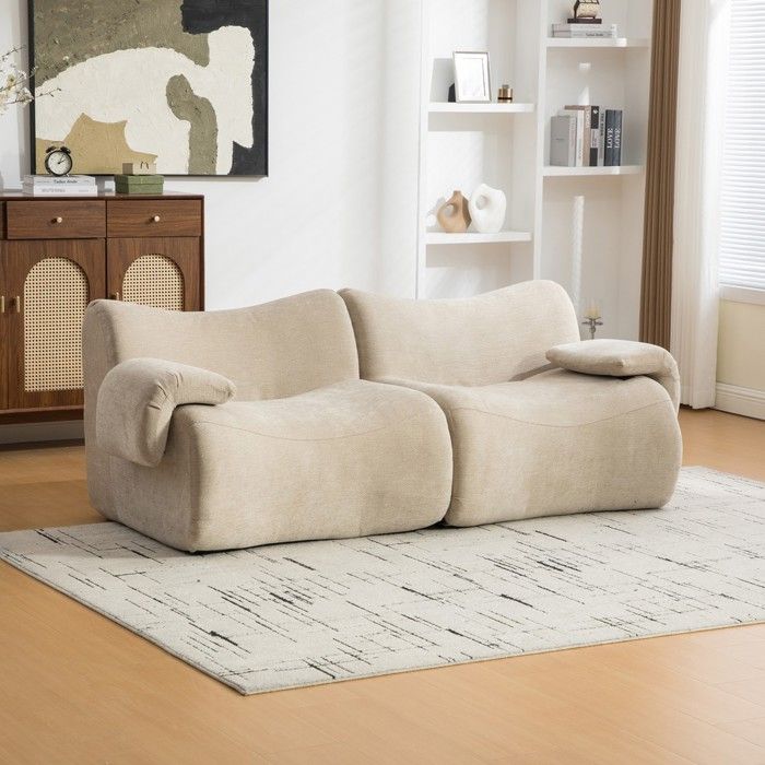 Canapé 2 places - PAGE Living - compressé modulaire - chenille kaki clair anti-bouloche - mousse 30D