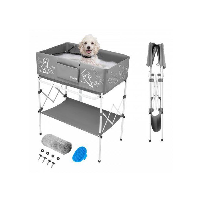 Baignoire Surélevée pour Chien Pliable Station de Lavage Portable pour Animaux de Compagnie Baignoire de Toilettage avec Tuyau