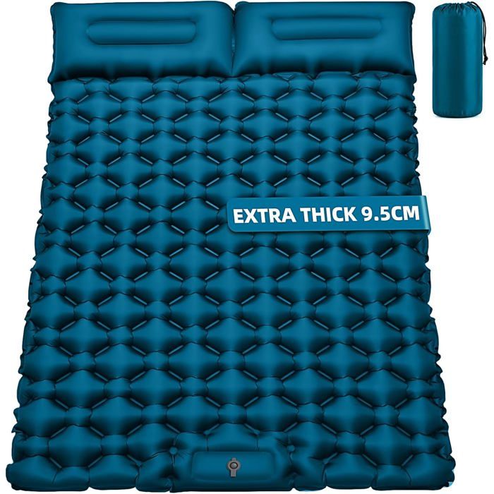 Matelas De Camping Pour 2 Personnes 9.5Cm 204x130Cm Matelas Autogonflant Ultraléger Avec Oreiller Et Pompe À Pied Intégrée Gonflab