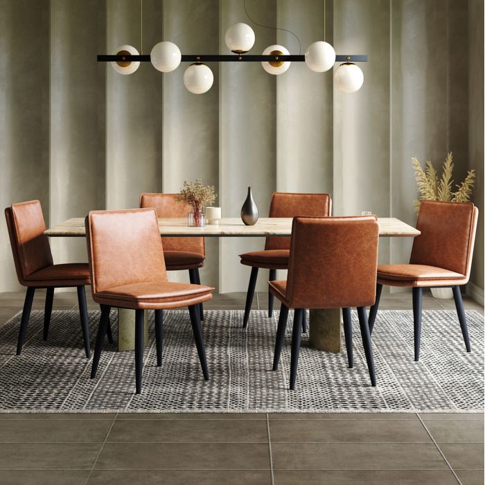 WOVREO Lot de 6 chaises de salle à manger marron en PU avec pieds en métal assise double épaisseur