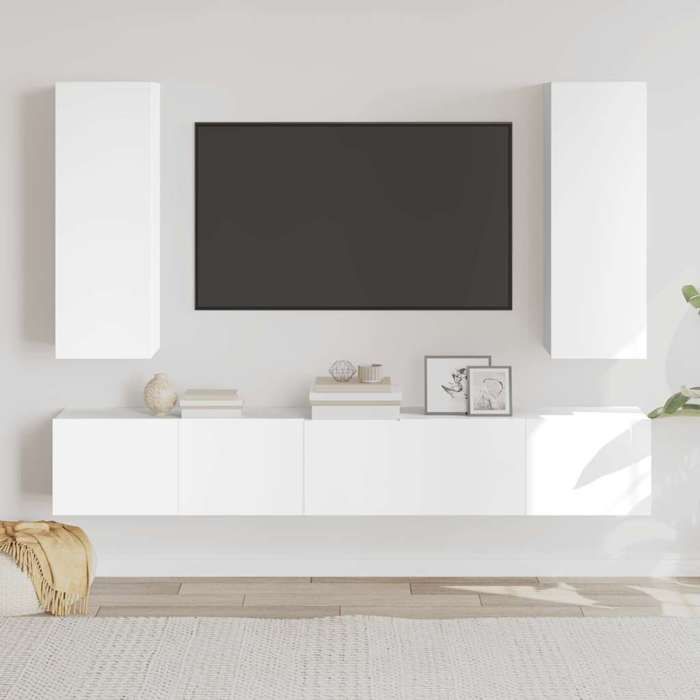 Ensemble Armoires-HIFI (Lot de 5) - Meuble TV suspendu - Grande espace - Blanc Bois dingénierie(3 parcel) T6245