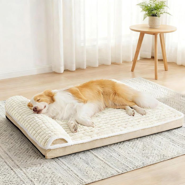 Panier chien XL orthopédique 122x76 cm matelas oreiller latéral housse lavable imperméable flanelle polaire base antidérapante
