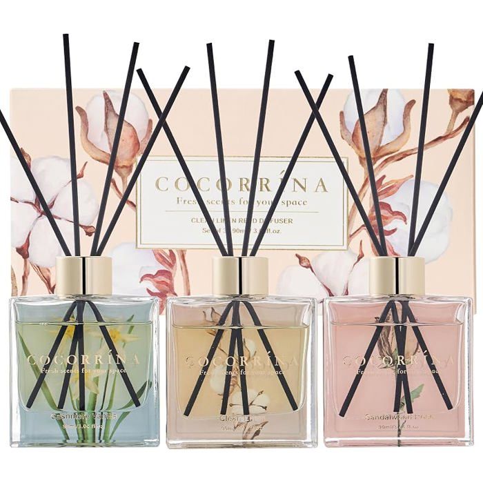 Diffuseur 3 x 90ml avec 24 Diffuseur Bâtonnets Diffuseur de Vanille Cachemire/ Rose/ Linge Propre rose DESODORISANT INTERIEUR