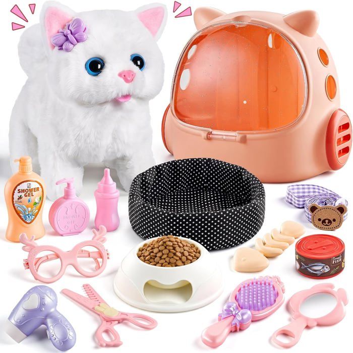Chat Interactif pour Filles Chat Robot avec Marche Chat en Peluche Interactive aux s Filles 4 5 6 Idéas de ange Orange LAISSE