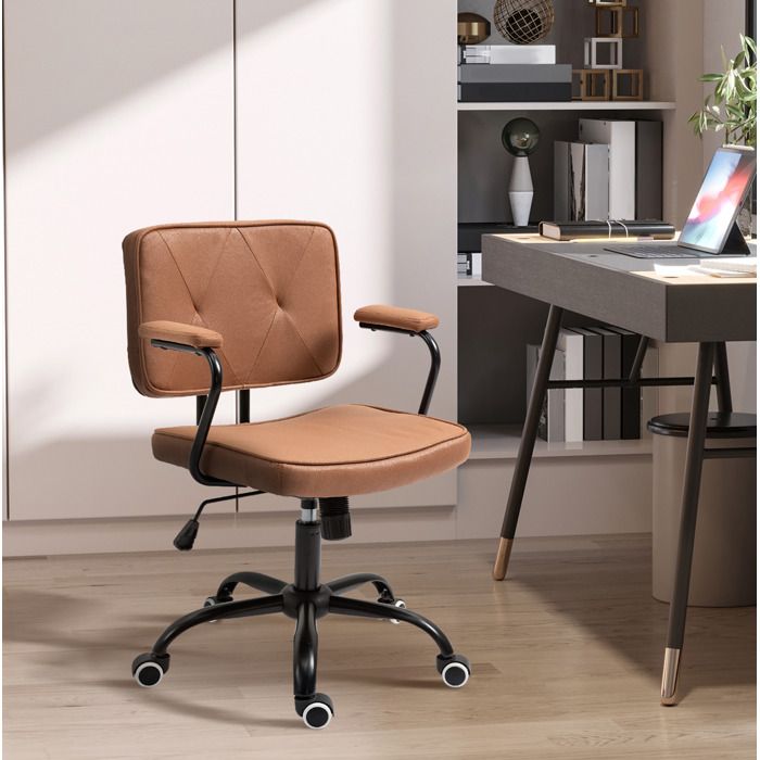 Chaise de bureau marron 61 x 58 x 82-91 cm hauteur réglable fonction bascule à roulettes accoudoirs jusquà 120 kg