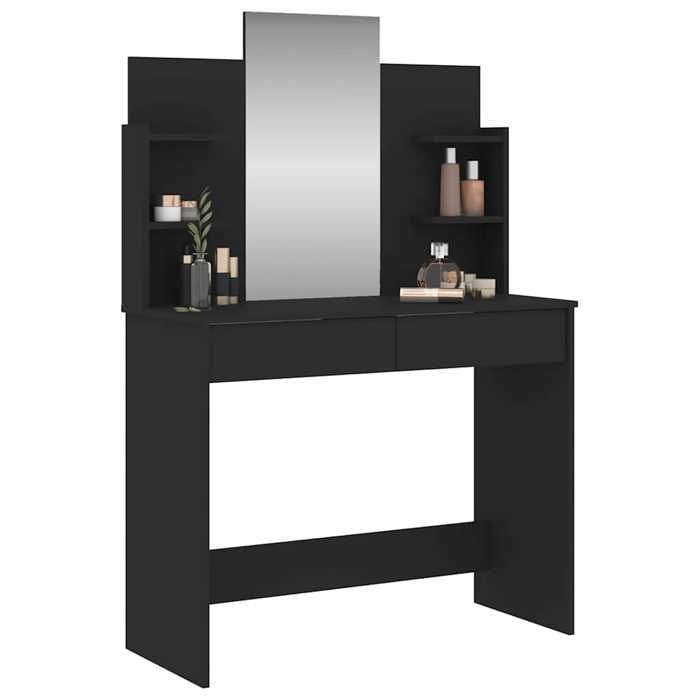 CONFORTHA®Coiffeuse avec miroir noir 96x39x142 cm - Cabinet de rangement (3551)