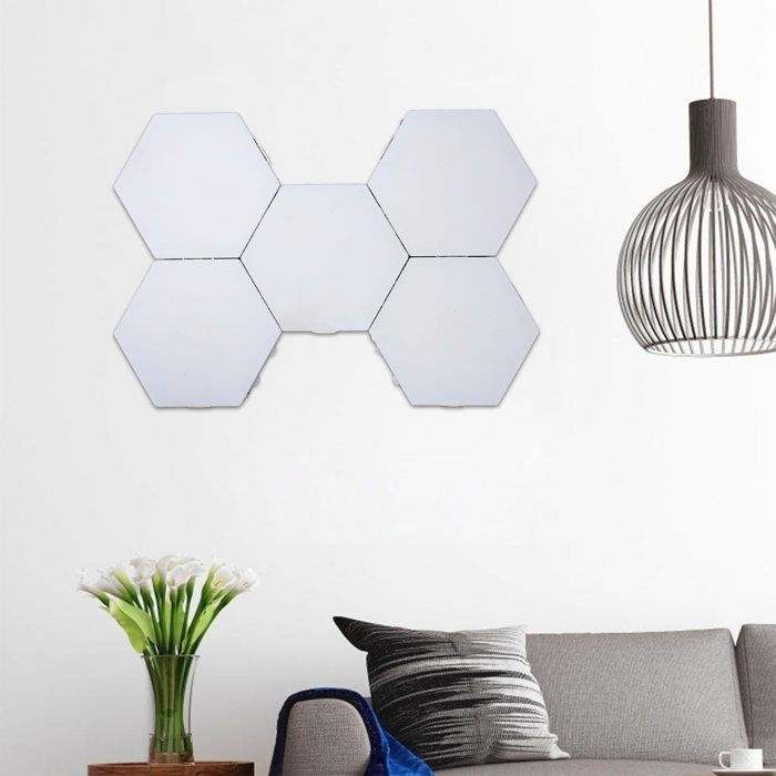 Lot de 5 lampes LED hexagonales à luminosité réglable et commande tactile idéales pour la décoration du salon ou du bureau (110-240