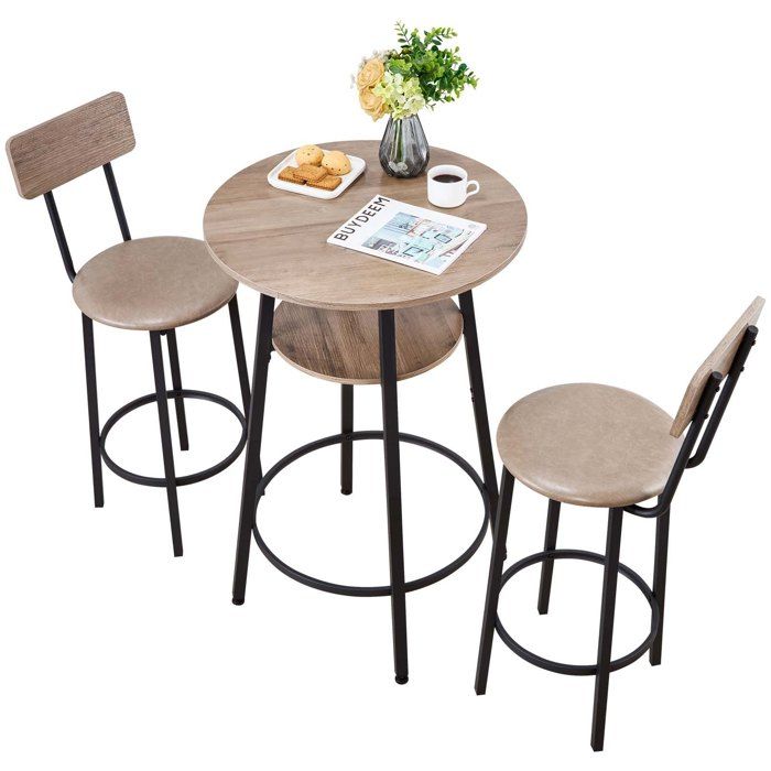 Ensemble Table de Bar avec Tabourets 3PCs Table Haute de 60 cm avec Deux Chaises aux Angles Arrondis Gris Clair et Noir