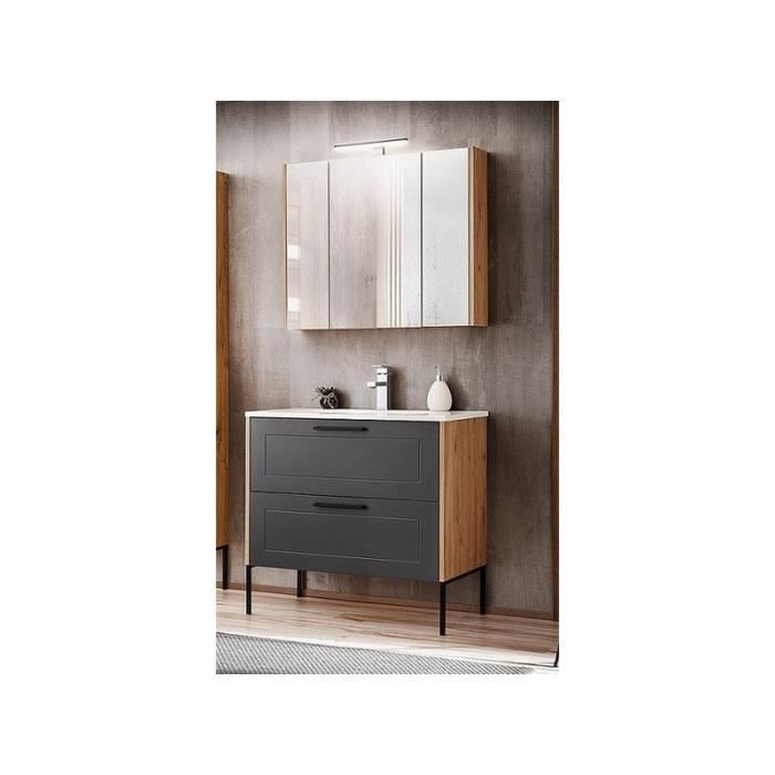 ensembles salle de bain - ensemble meuble vasque + armoire miroir - 80 cm - madera grey beige