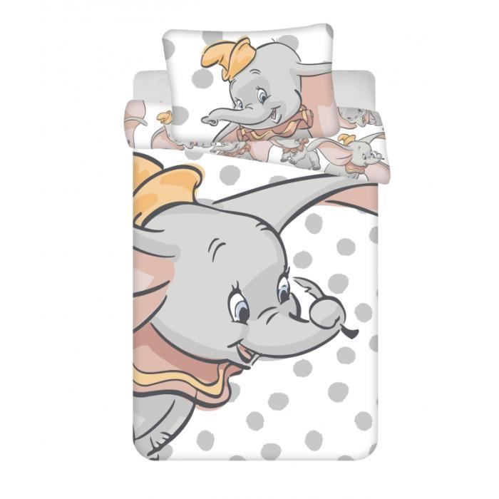 Parure de lit - Dumbo - 100 x 135 cm - Coton - Housse de couette à zip - Pois Blanc