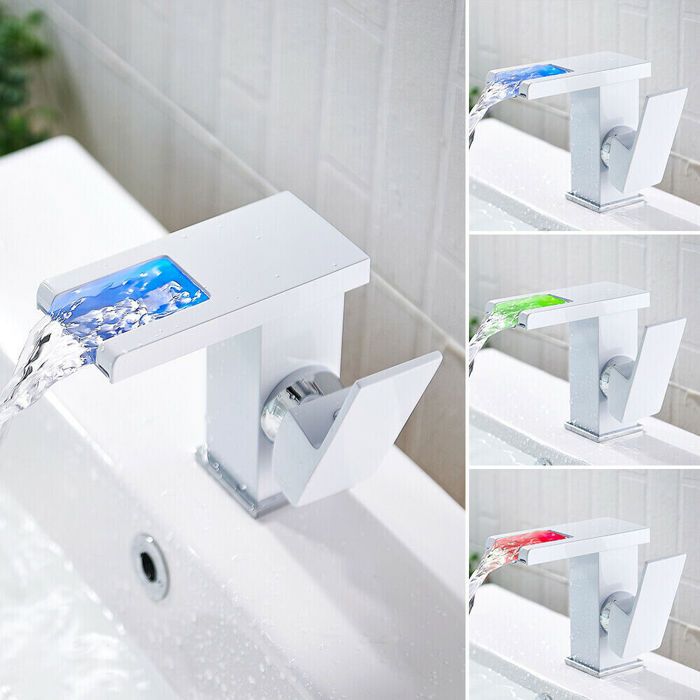 Robinet De Lavabo De Salle De Bain à LED, 3 Couleurs Changeantes Mitigeur A Arc Eleve Eau Chaude Et Froide Reglable Avec Debit Poignee Unique Argenoir High 89616749