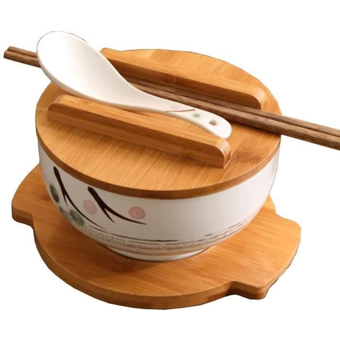 Bol en céramique peinte à la main de style japonais avec couvercle Bol de soupe Ramen rétro rose Bol de riz de 5 pouces 