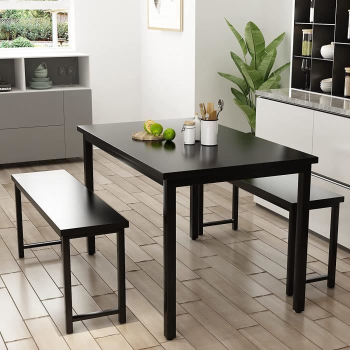 Ensemble Table à Manger Avec 2 Bancs - Dimensions 160x80x75 Cm - Plateau Chêne/noir/chêne - Style Moderne - LafeuR