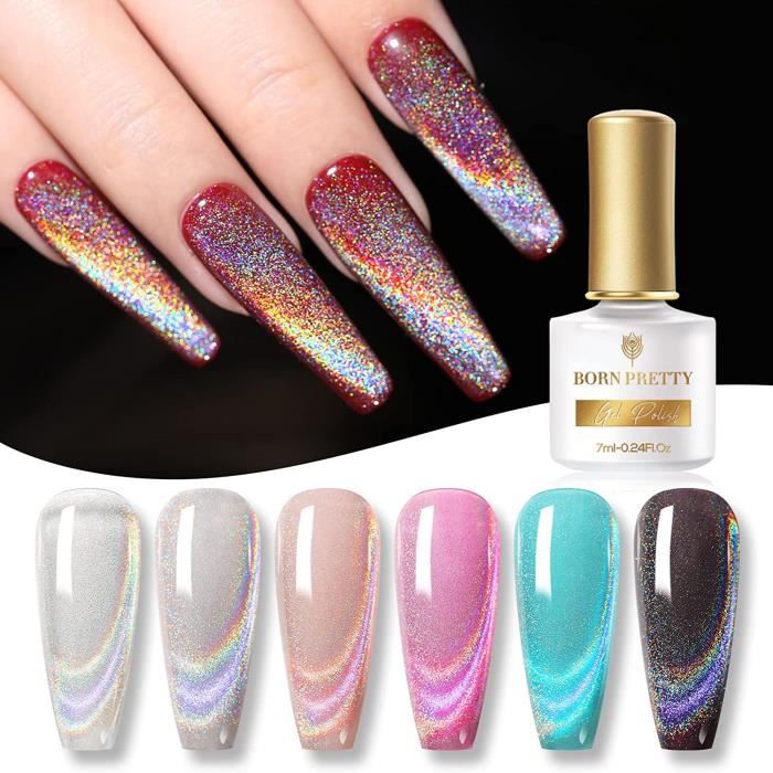 Vernis Semi permanent Magnétique Vernis Semi Permanent Holographique Couleur arc en ciel Cat Eye