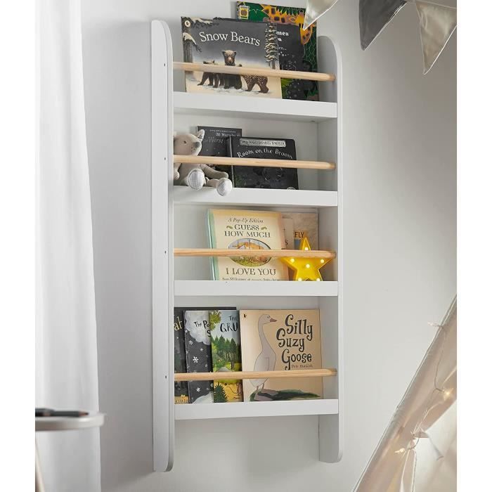 Bibliothèque Enfant en Bois à 4 Niveaux, Etagère à Livres avec Compartiments Ouverts, Etagère de Présentation pour Chambre d'enfant (Blanc) | Leroy Merlin
