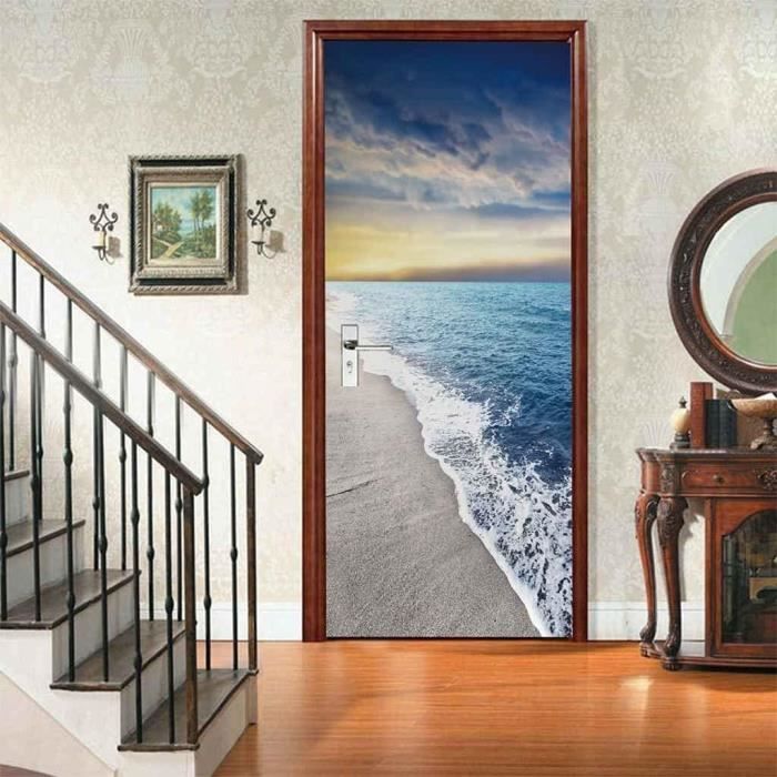 Autocollant Mural 3D Vue Sur La Mer - PVC Auto-adhésif, étanche - Pour Porte, Mur Lisse, Salle De Bain, Salon - Déco Démontable