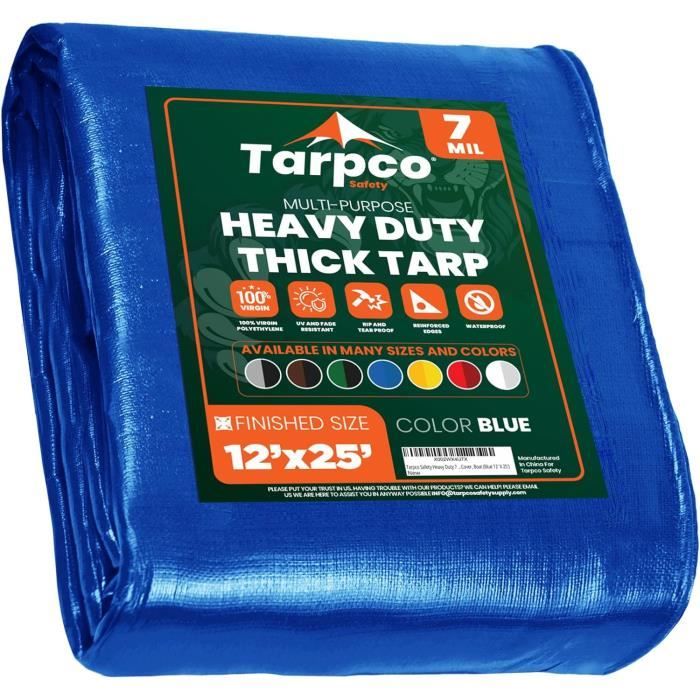 Bâche De Protection Extérieure 6x8 M 75 G/m² – Imperméable, Anti-UV, Résistante Gel, Bleu Argent Avec Œillets