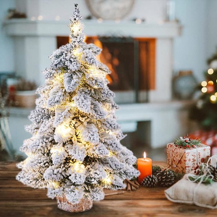 Petit Sapin De Noël Lumineux LED 60 Cm - Mini Sapin Artificiel Avec 40 Décorations DIY Pour Table Et Bureau