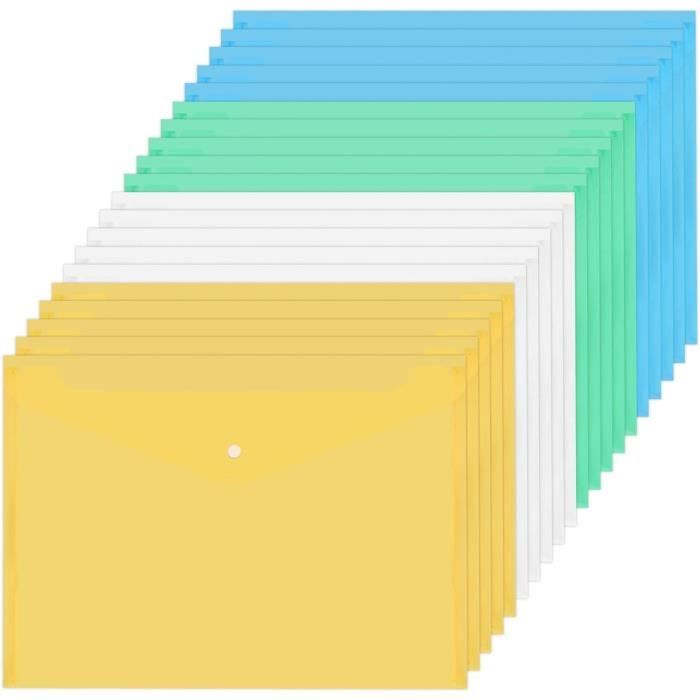 Chemises de classement - 20Pcs Porte Document A4 - ??tanche Pochette Plastique - Transparent+Bleu 