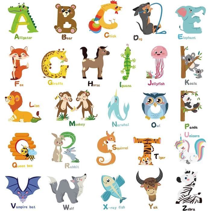 Stickers Muraux Anglais Alphabet Abc Autocollant Mural Enfant Lettre