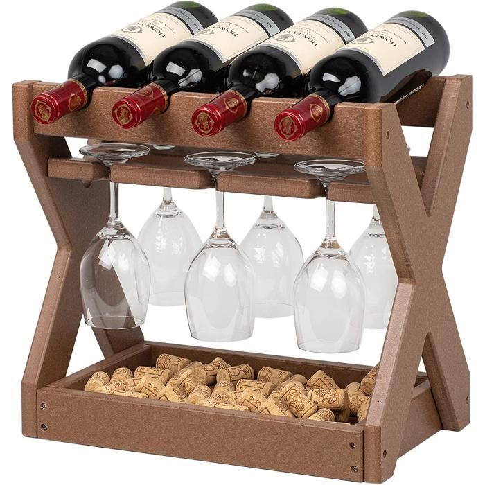 Étagère à Vin IBUYKE 15 Bouteilles - Porte-Bouteilles Avec Tiroir Et Porte-Verres - Brun Rustique