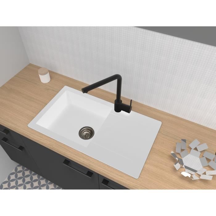 evier de cuisine evier encastre granit evier mineralite 78 x 44 blanc respekta cdiscount bricolage