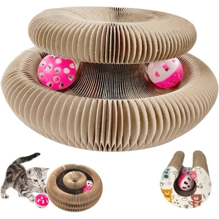 Griffoir Interactif Pour Chat - Carton Ondulé Avec Balle à Clochette - Pliable, Multifonction - Kittyspin