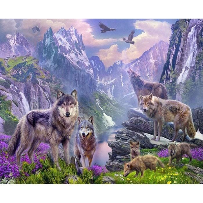 Diamond Painting 5D Quadrato - Kit Fai Da Te Con Diamantini Quadrati - Famiglia Husky - Dimensioni 40x50 Cm - Ricamo A Punto Croce Con Cristalli Per Decorazione Casa