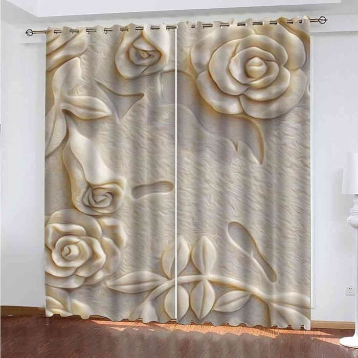 Rideaux Occultants Chinois 140x240 Cm - Lot De 2, Motif Paysage Fleurs Asiatique, Thermique, œillets