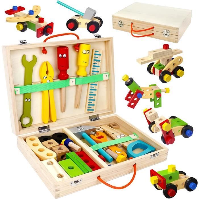 34Pcs Jouet de Construction Coffre à Jouet en Bois Bricolage Enfant Jeu  Educatifs D'imitation Jouets Cadeau Pour Enfants 3 4 5 6 Ans - Cdiscount  Jeux - Jouets