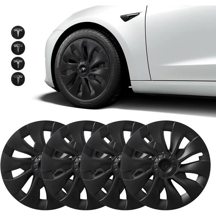 BASENOR Tesla modèle 3 18 Pouces Enjoliveur de Roue enjoliveurs de moyeu de  Roue enjoliveurs de Jante OEM enjoliveurs de Rechange Noir Mat (Lot de 4)