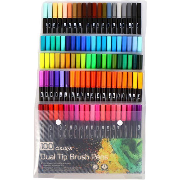 Meilleur Feutre Pour Coloriage Adulte Feutres de Coloriage, 100 Couleurs Art Aquarelle Brosse Pointe Stylos