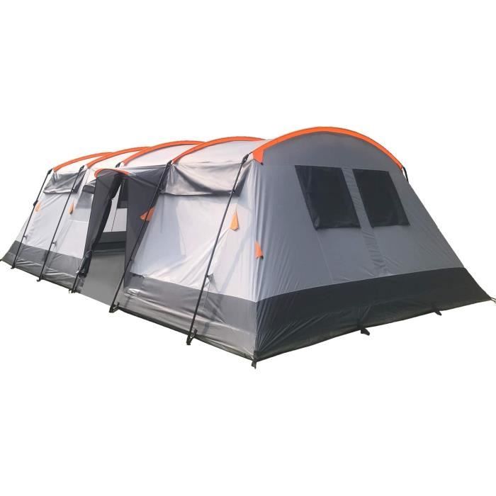 Grande Tente De Camping Skandika Nimbus 12 Personnes – 4 Couchages – Bleu Et Gris