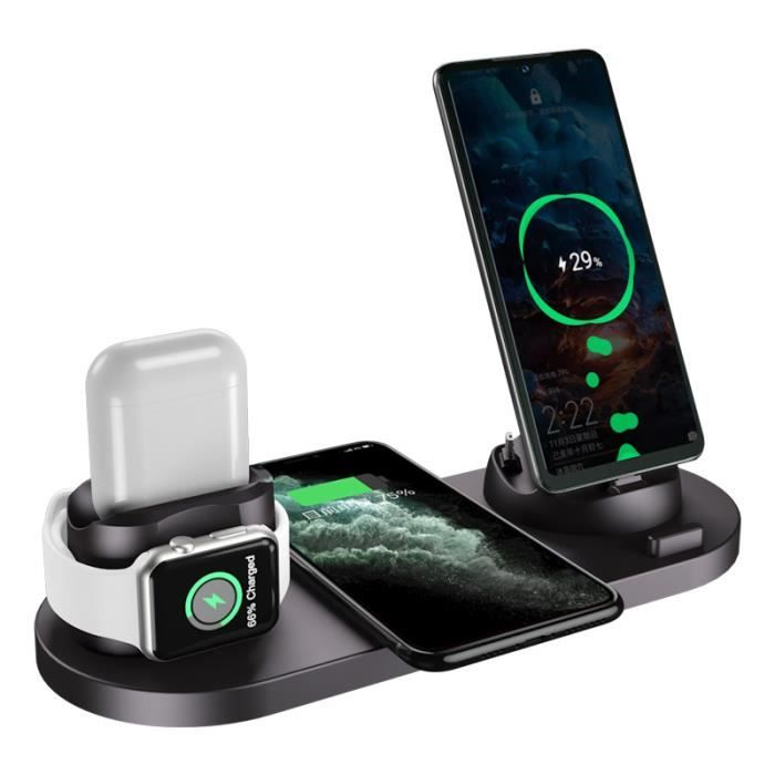 Accessoires TéléphoneStation de charge sans fil 4 en 1 pour IPhone 13 pro max 12 iWatch Samsung Galaxy avec - 3 in 1 Black