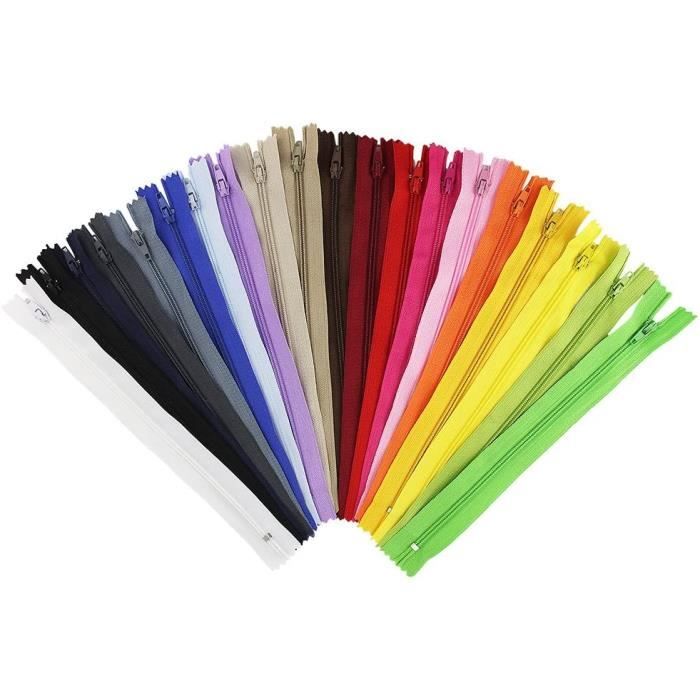 Lot De 52 Fermetures éclair Nylon Multicolores 20 Cm - 26 Couleurs, Tête Métal - Pour Couture, Artisanat, Réparation - 5