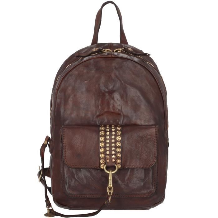Sac à Dos Bandoulière CAMPOMAGGI En Nylon Et Cuir - Vert Kaki, Sangle Ajustable - Style Italien Vintage