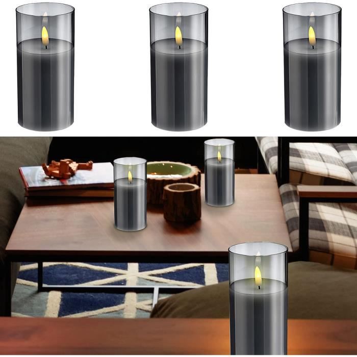 Lot De 3 Bougies LED En Cire Véritable - Flamme Vacillante, Minuterie Et Télécommande - Couleur Vert Sauge
