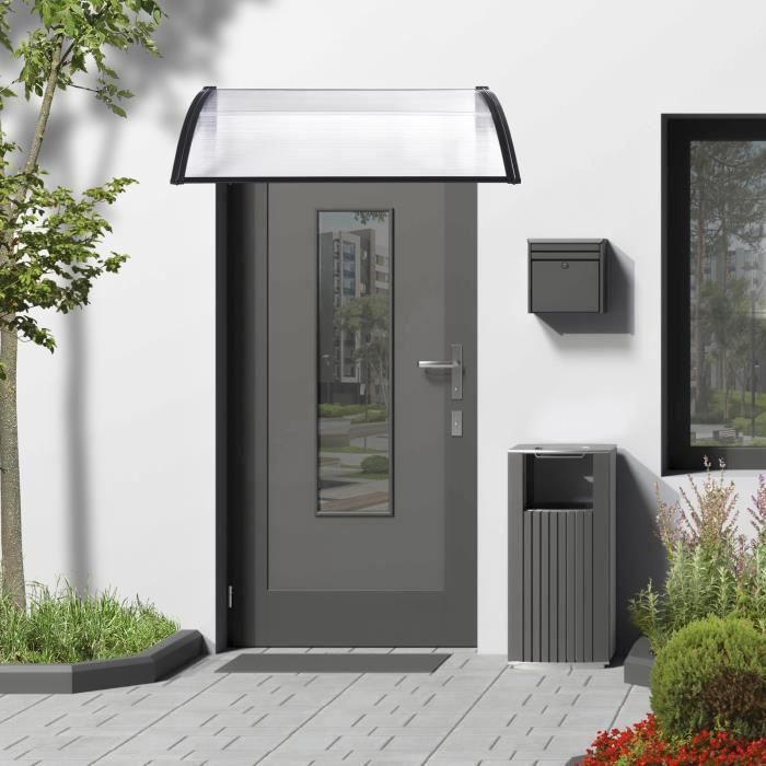 Auvent De Porte D'entrée 100x100 Cm - Polycarbonate Bronze Avec Cadre Noir, Protection Contre Intempéries Et UV - 4