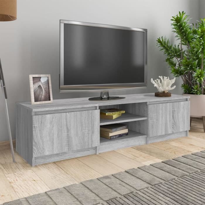 Meuble TV Sonoma Gris 80x35x54 Cm Woonisher - Bois D'ingénierie - Grand Rangement - Design Moderne Pour Salon Ou Chambre - 3