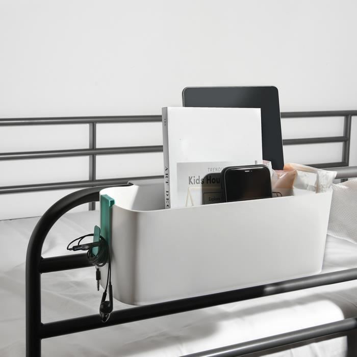 WHAMVOX Panier Rangement Suspendu Lit - 27x12x9cm - Fer Forgé Blanc - Pour Dortoir, Chevet Ou Bureau - Organisation Pratique