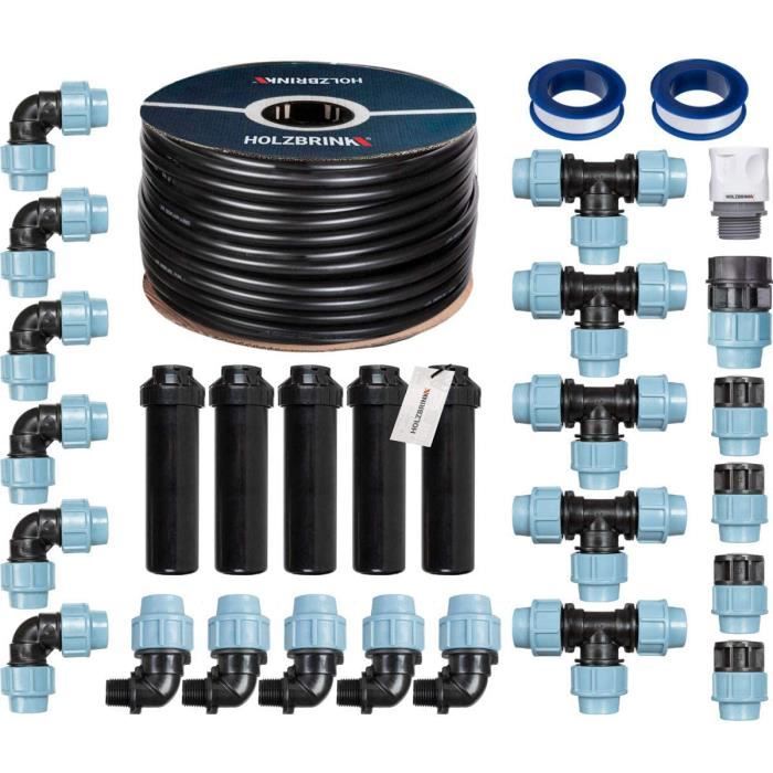 HOLZBRINK Kit d'arrosage automatique, Système d'irrigation enterré, Gazon, Pelouse - 100m Tuyau - HTB-11-5-100