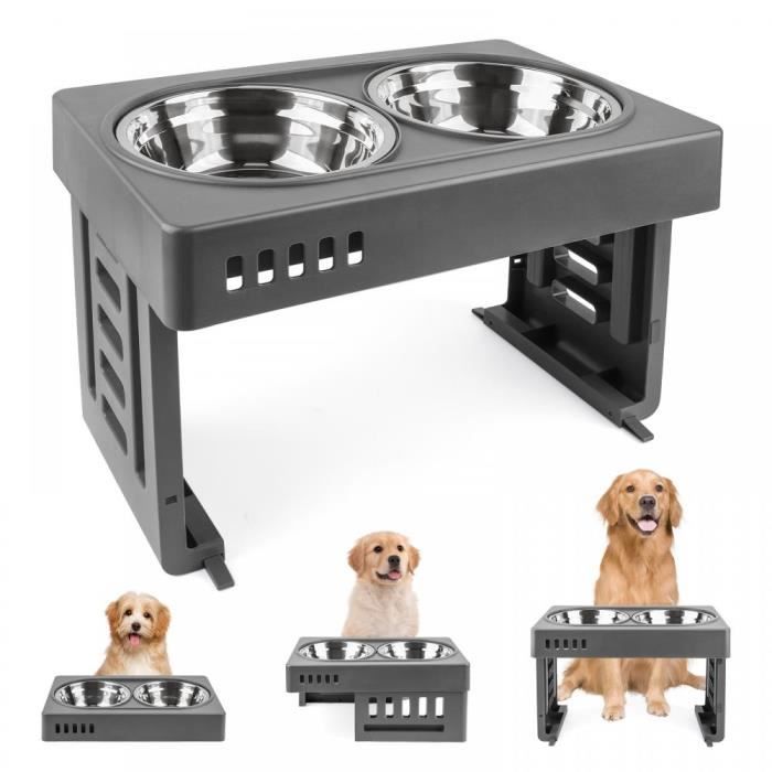 Meilleurs prix pour Gamelle Chien HUOLE - Gamelle Chien réglable en Hauteur, Gamelle Chien avec 2 Bols en Acier Inoxydable Gris