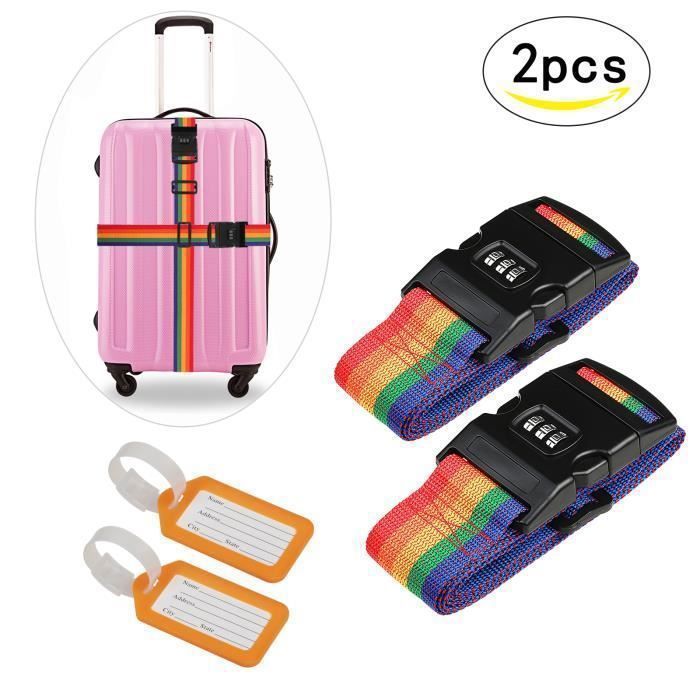 2Pcs Sangles valises, Sangle à Bagage Voyage Réglable Ceinture Croisée avec Verrouillage à 3 Chiffres pour Sécurité des valises