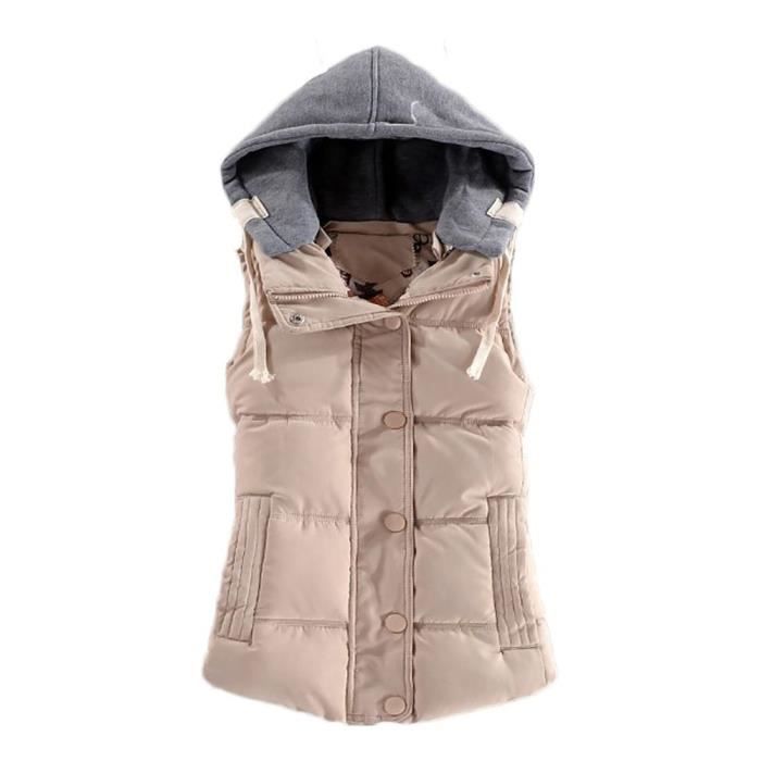 Doudoune de Sans manches Femme Coton en Couleur unie Gilet Femme Hiver mode Casual court paragraphe Noir